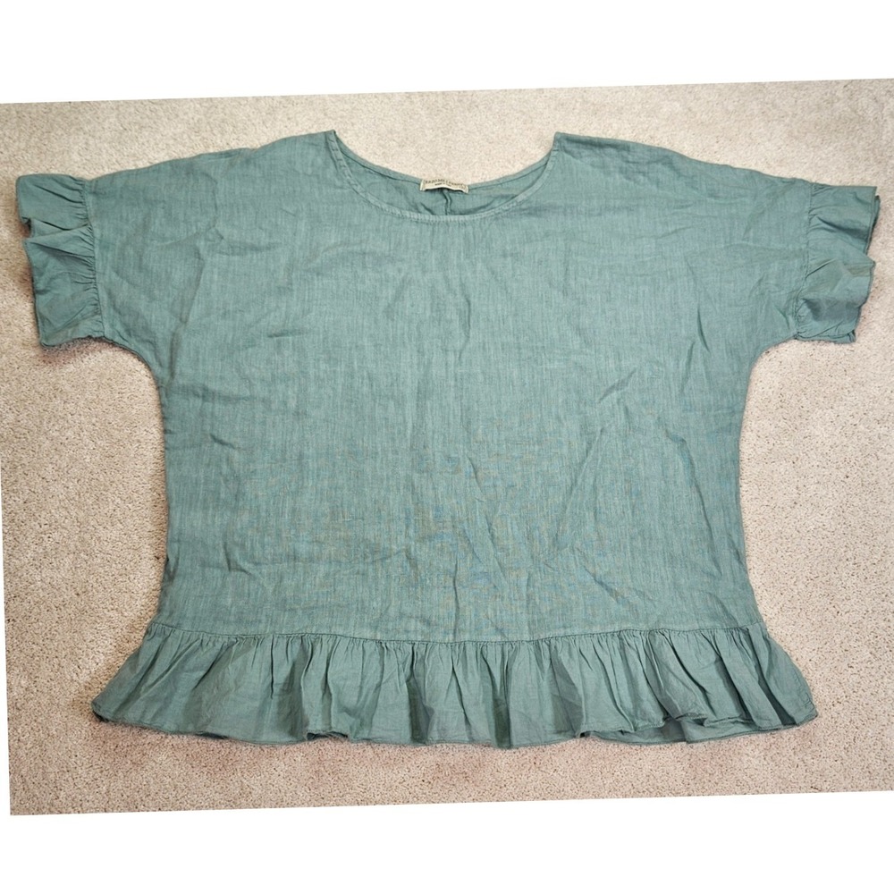 Terzo Millennio Top S Linen Sage Ruffle Peplum Made Italy Lagenlook Cottagecore